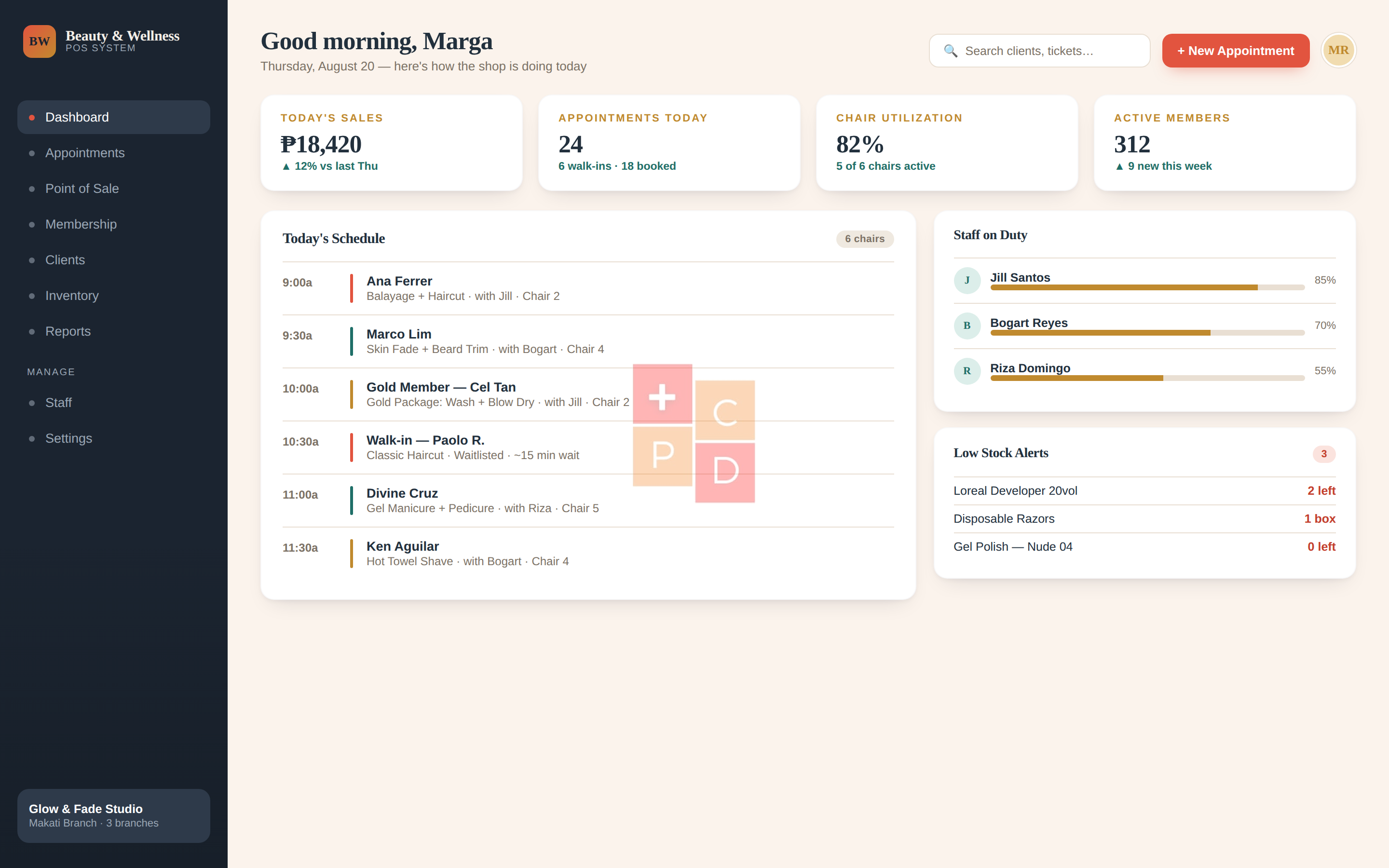 Beauty & Wellness POS System dashboard