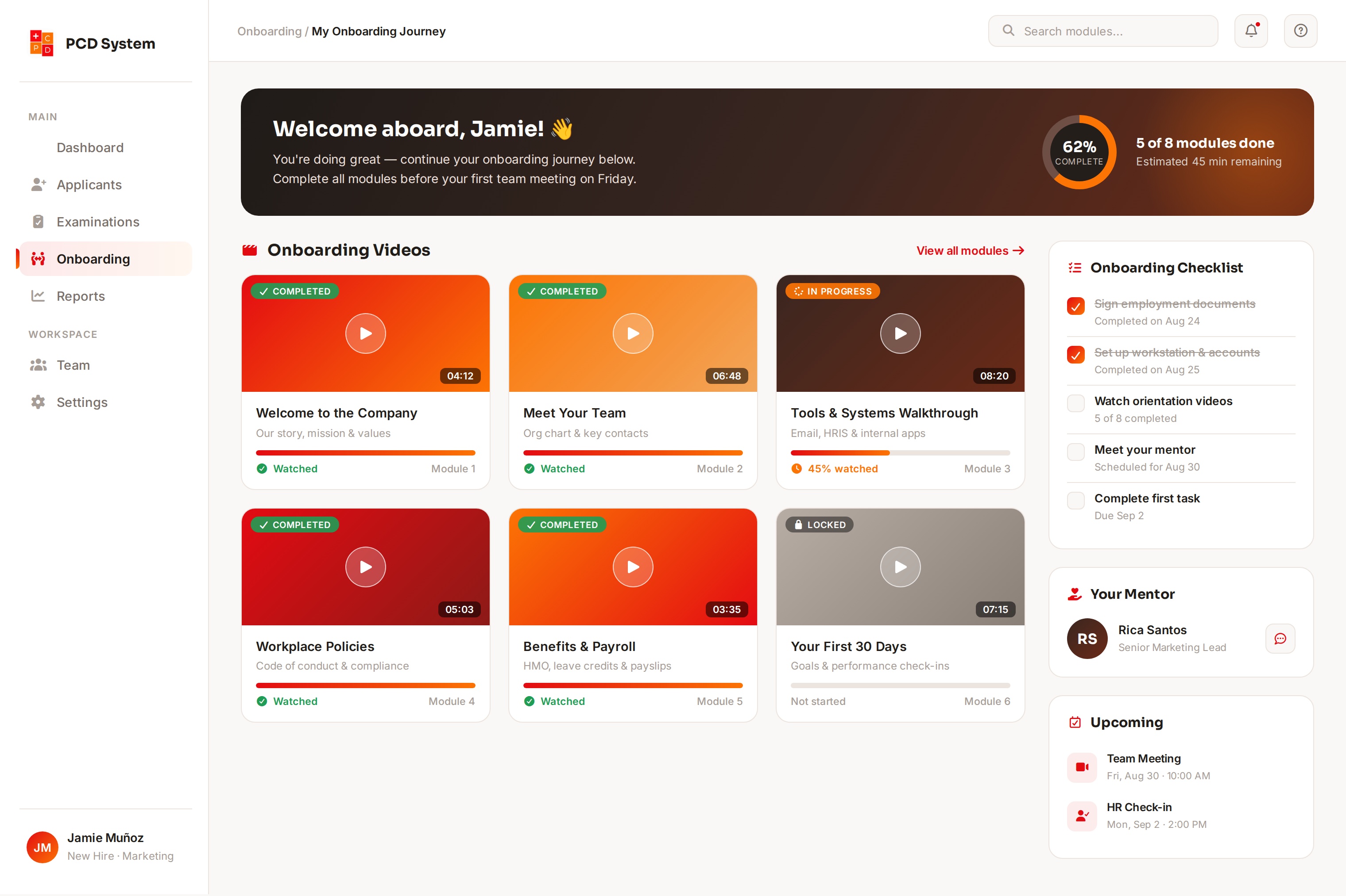 Recruitment and Onboarding System mockup
